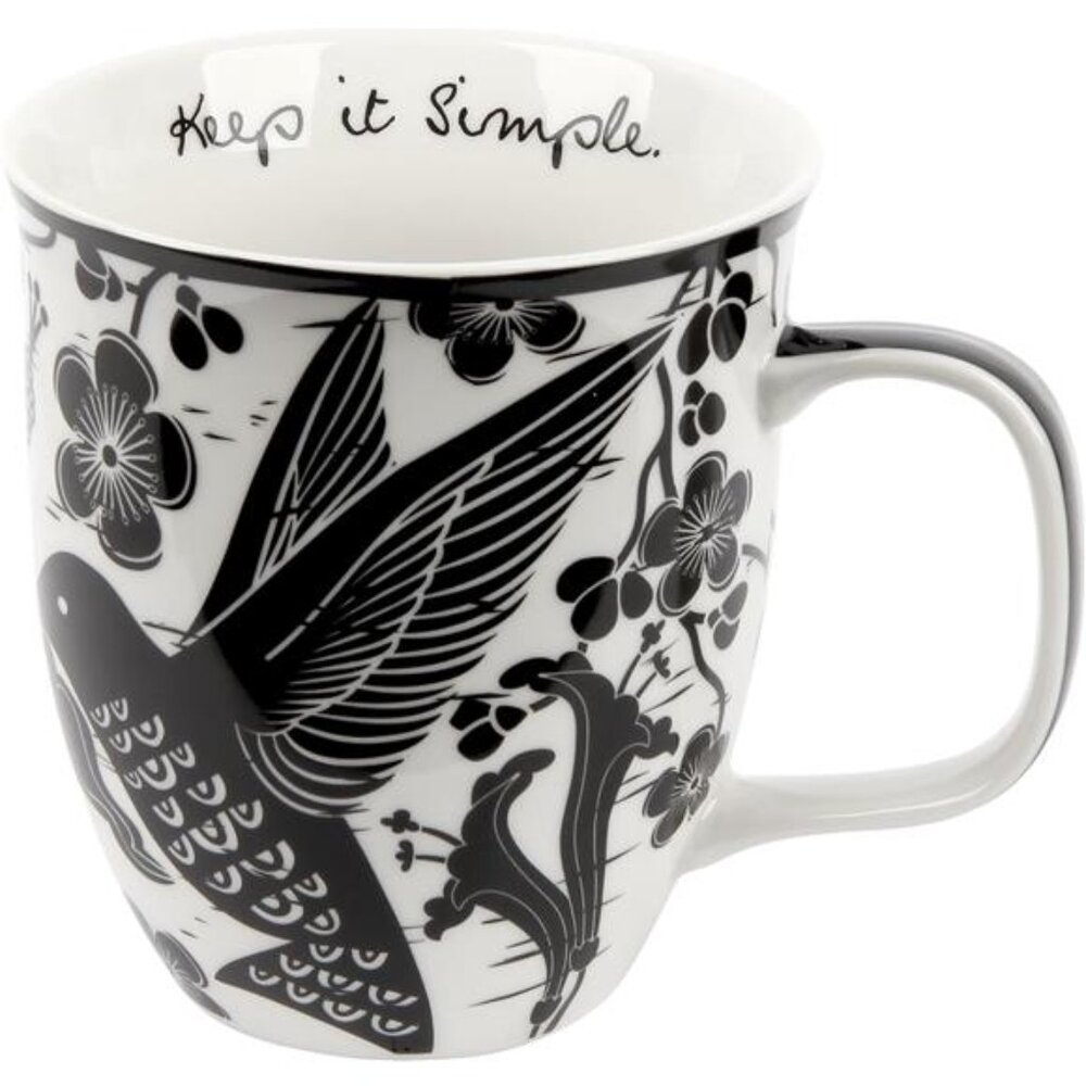16 oz Black and White Boho Mug Hummingbird - Cute Coffee and Tea Mug - Ceramic
